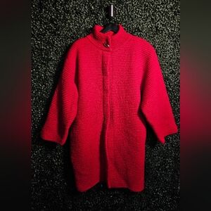 Vibrant Red Wool Knit Coat
